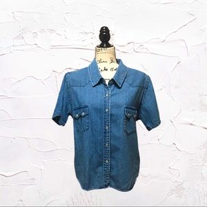 Denim & Co denim short sleeved, blue denim top